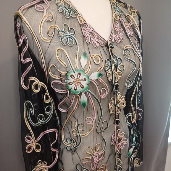 Vintage Sheer  Embroidered Black Jacket - Picture 2 of 4